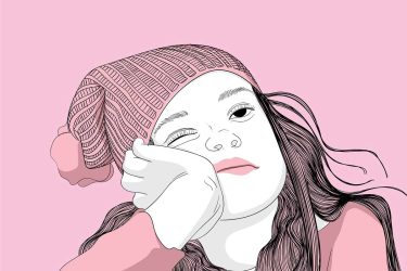 illustration of sleepy, bored looking girl