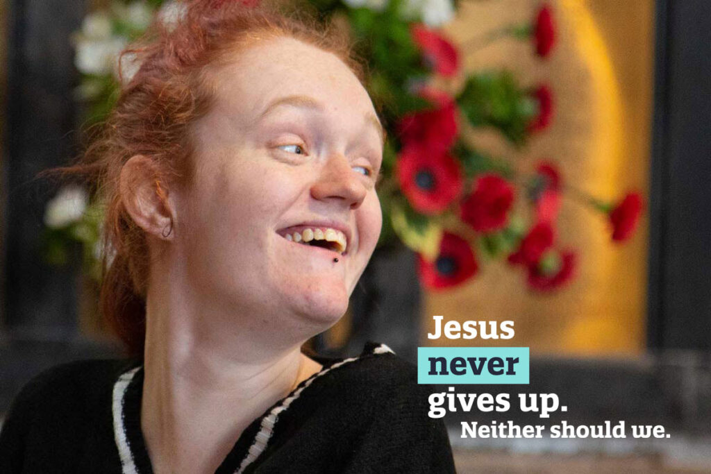 smiling redheaded woman in Rotherham church