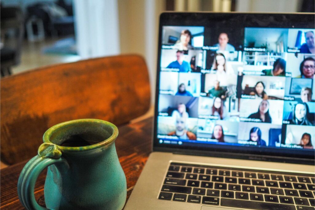 ready for a webinar with coffee and laptop