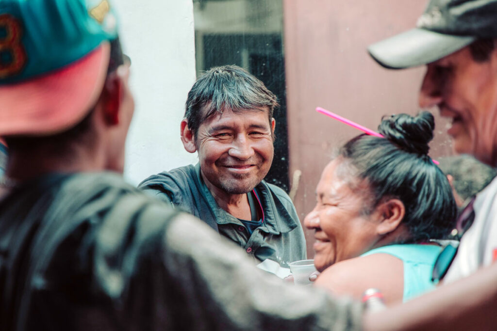 Community members at the toilet block - all smiles